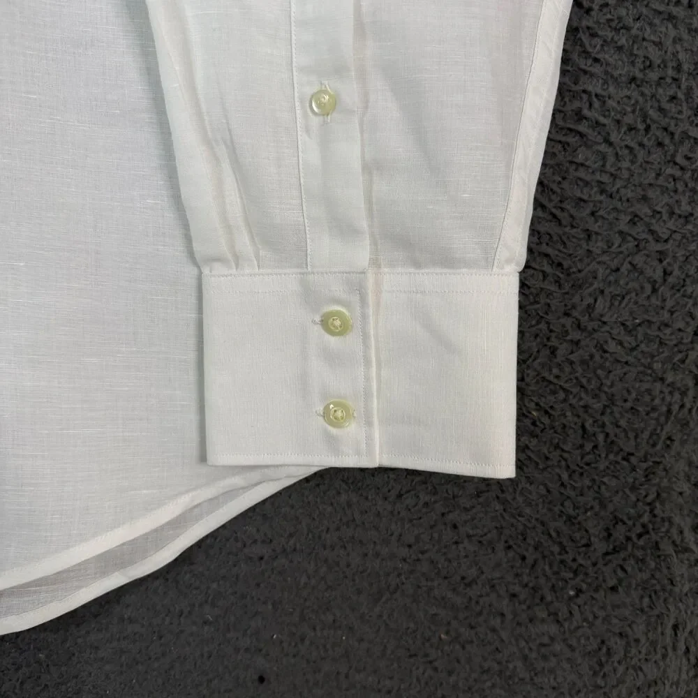 Vtg Banana Republic Shirt Mens XL White Linen Blend Button Up Lightweight
